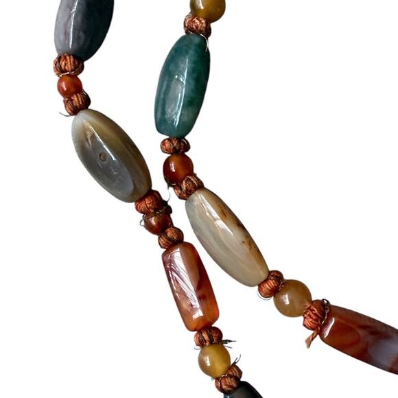VINTAGE SEMI PRECIOUS BEAD NECKLACE - LARGE KNOTS 54 inch - Picture 3 of 6